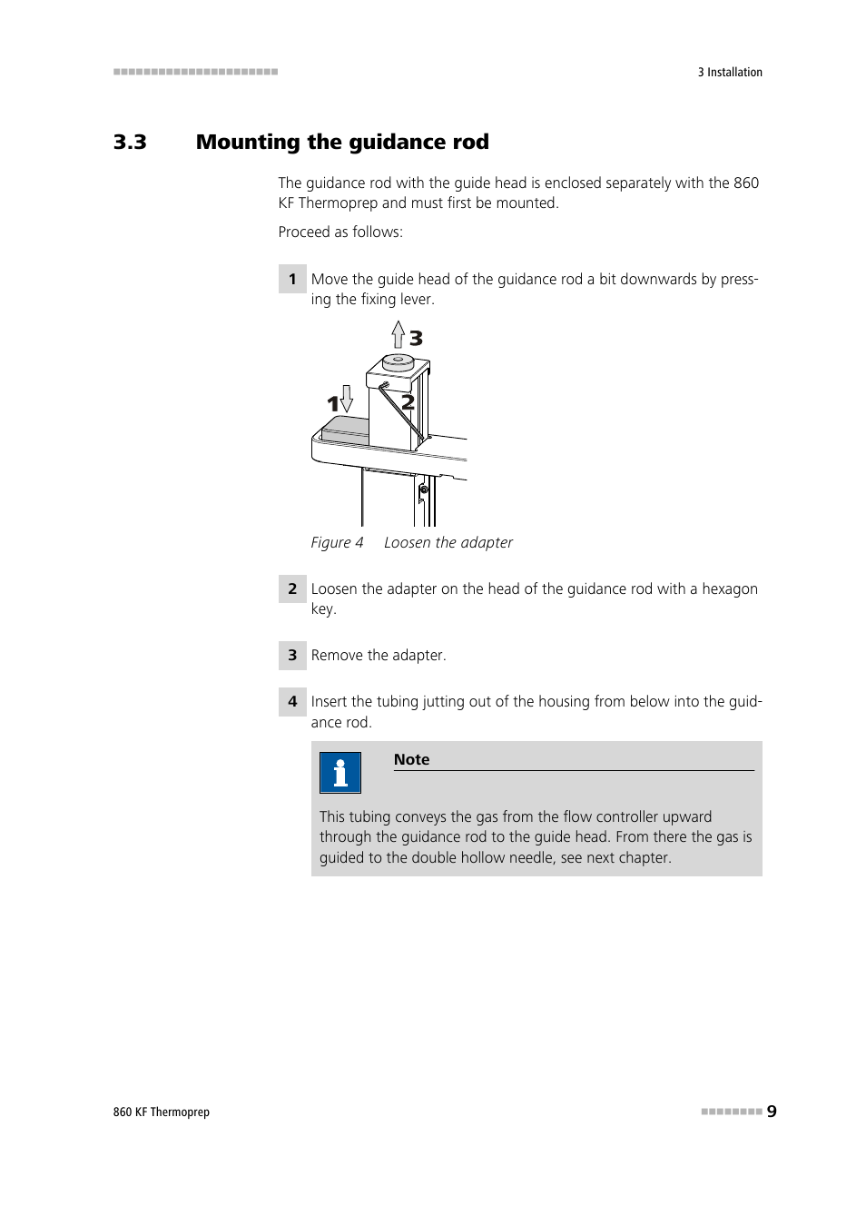 3 mounting the guidance rod, Mounting the guidance rod, Figure 4 | Loosen the adapter | Metrohm 860 KF Thermoprep User Manual | Page 17 / 64