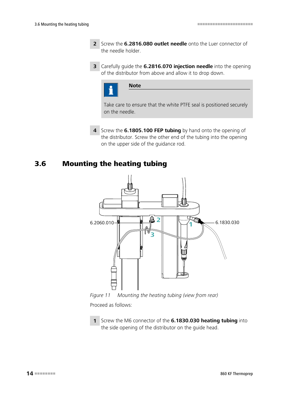 6 mounting the heating tubing, Mounting the heating tubing, Figure 11 | Mounting the heating tubing (view from rear) | Metrohm 860 KF Thermoprep User Manual | Page 22 / 64