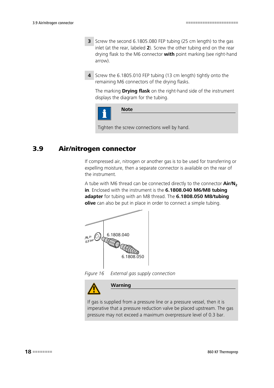 9 air/nitrogen connector, Air/nitrogen connector, Figure 16 | External gas supply connection | Metrohm 860 KF Thermoprep User Manual | Page 26 / 64