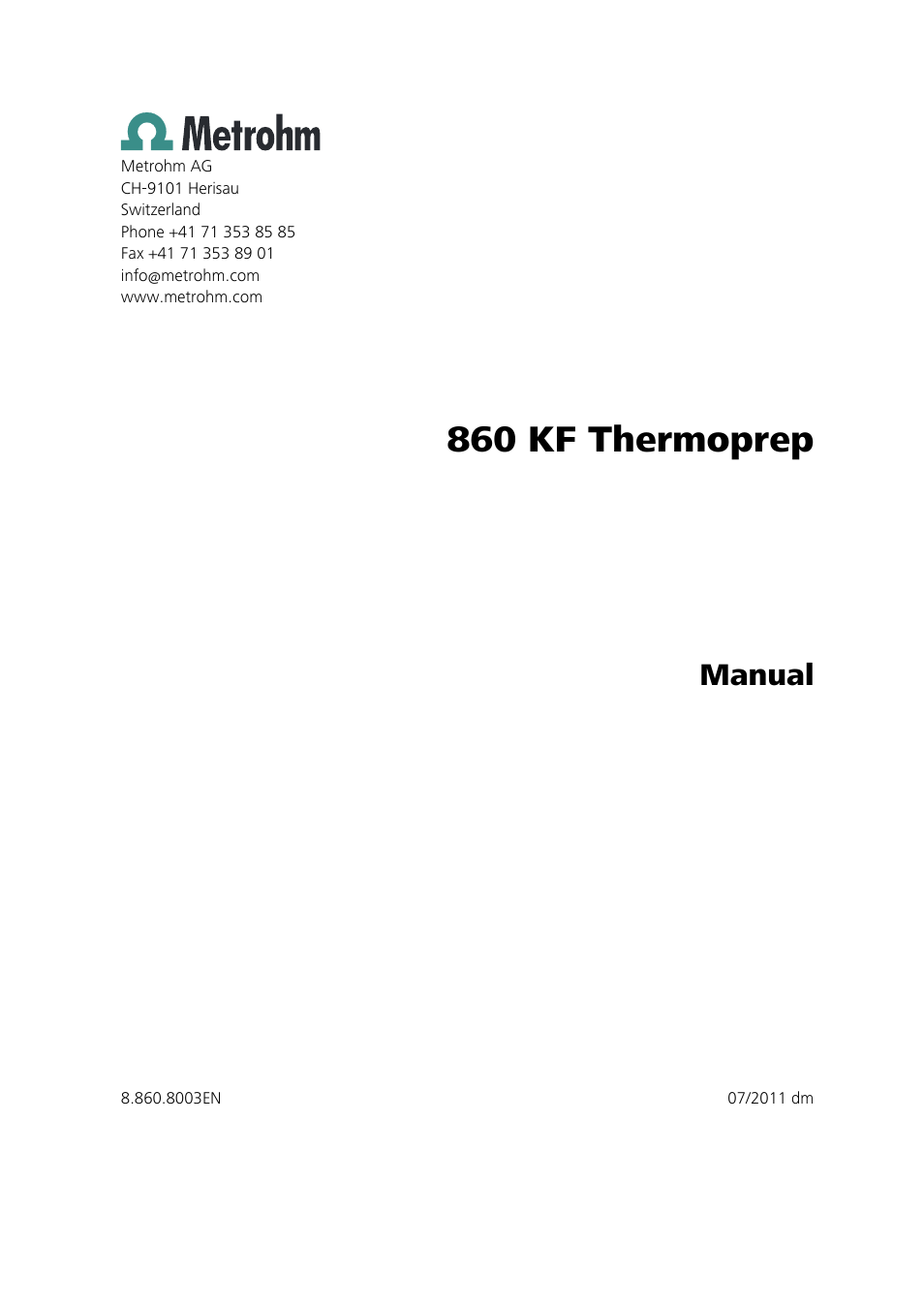 860 kf thermoprep, Manual | Metrohm 860 KF Thermoprep User Manual | Page 3 / 64