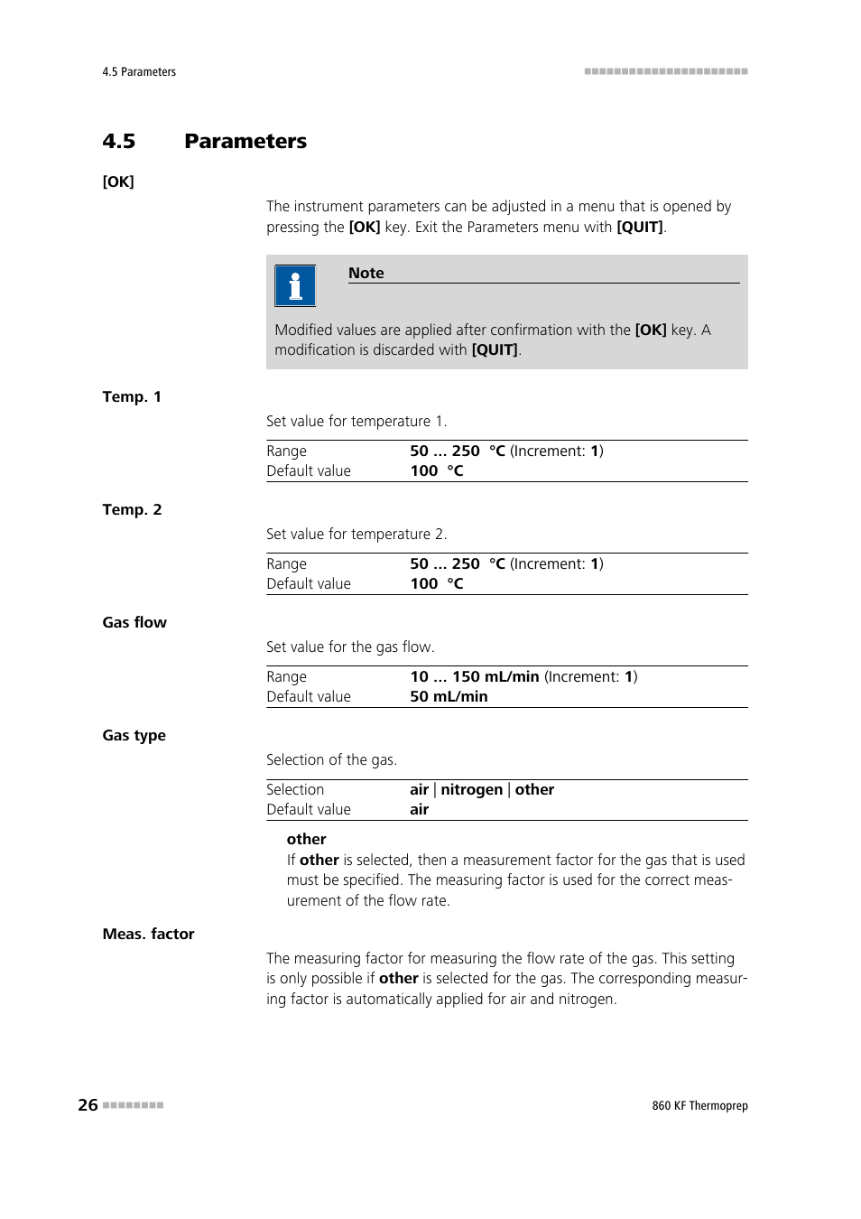 5 parameters, Parameters | Metrohm 860 KF Thermoprep User Manual | Page 34 / 64
