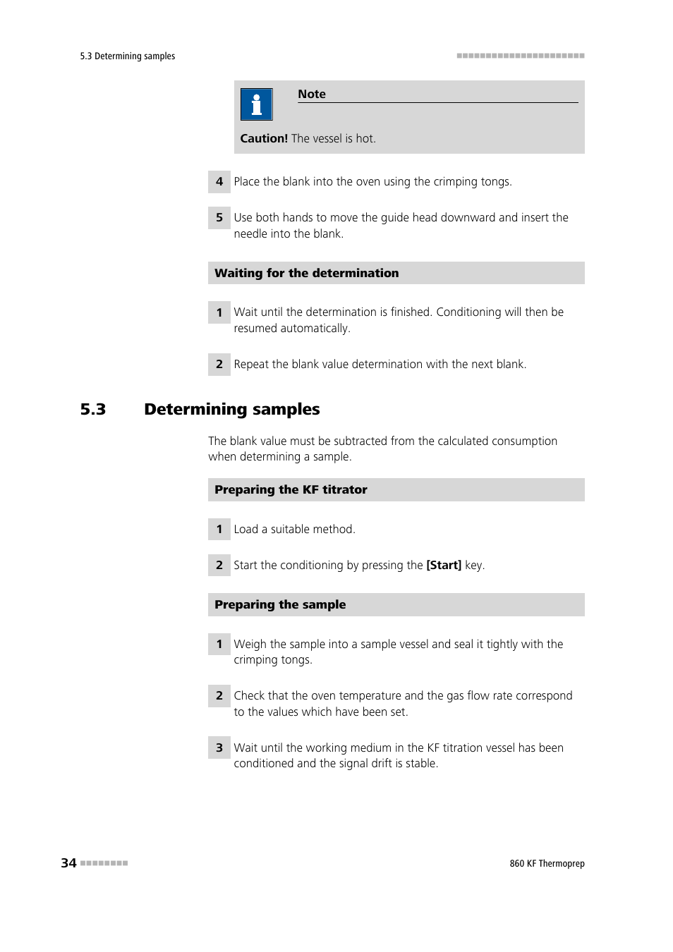 3 determining samples, Determining samples | Metrohm 860 KF Thermoprep User Manual | Page 42 / 64