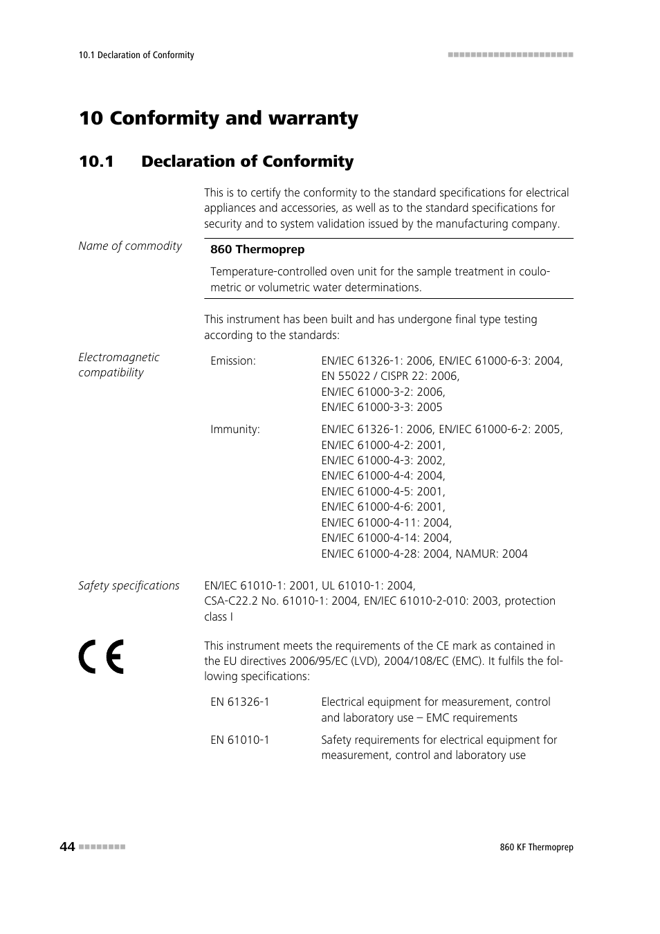 10 conformity and warranty, 1 declaration of conformity | Metrohm 860 KF Thermoprep User Manual | Page 52 / 64