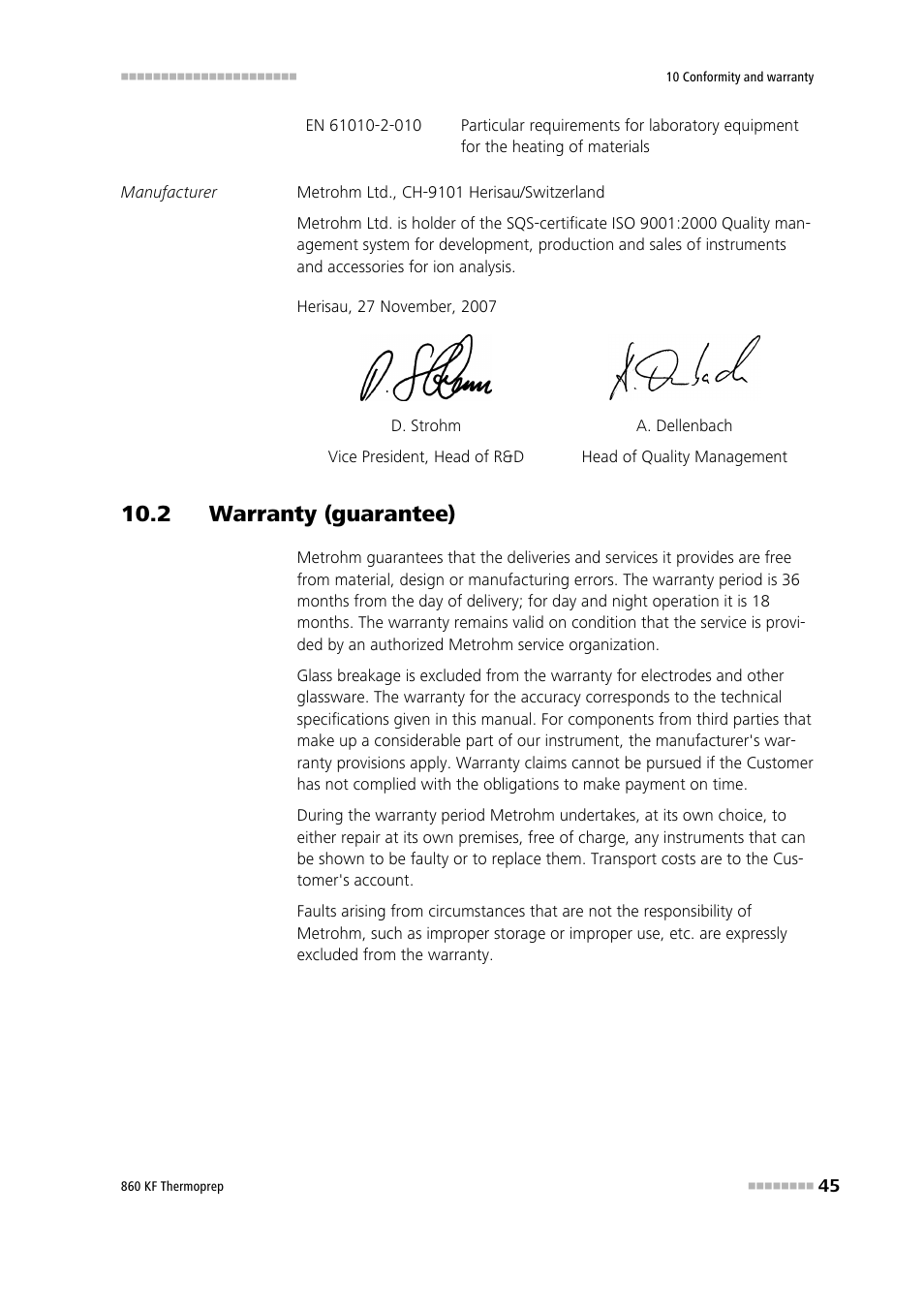 2 warranty (guarantee) | Metrohm 860 KF Thermoprep User Manual | Page 53 / 64