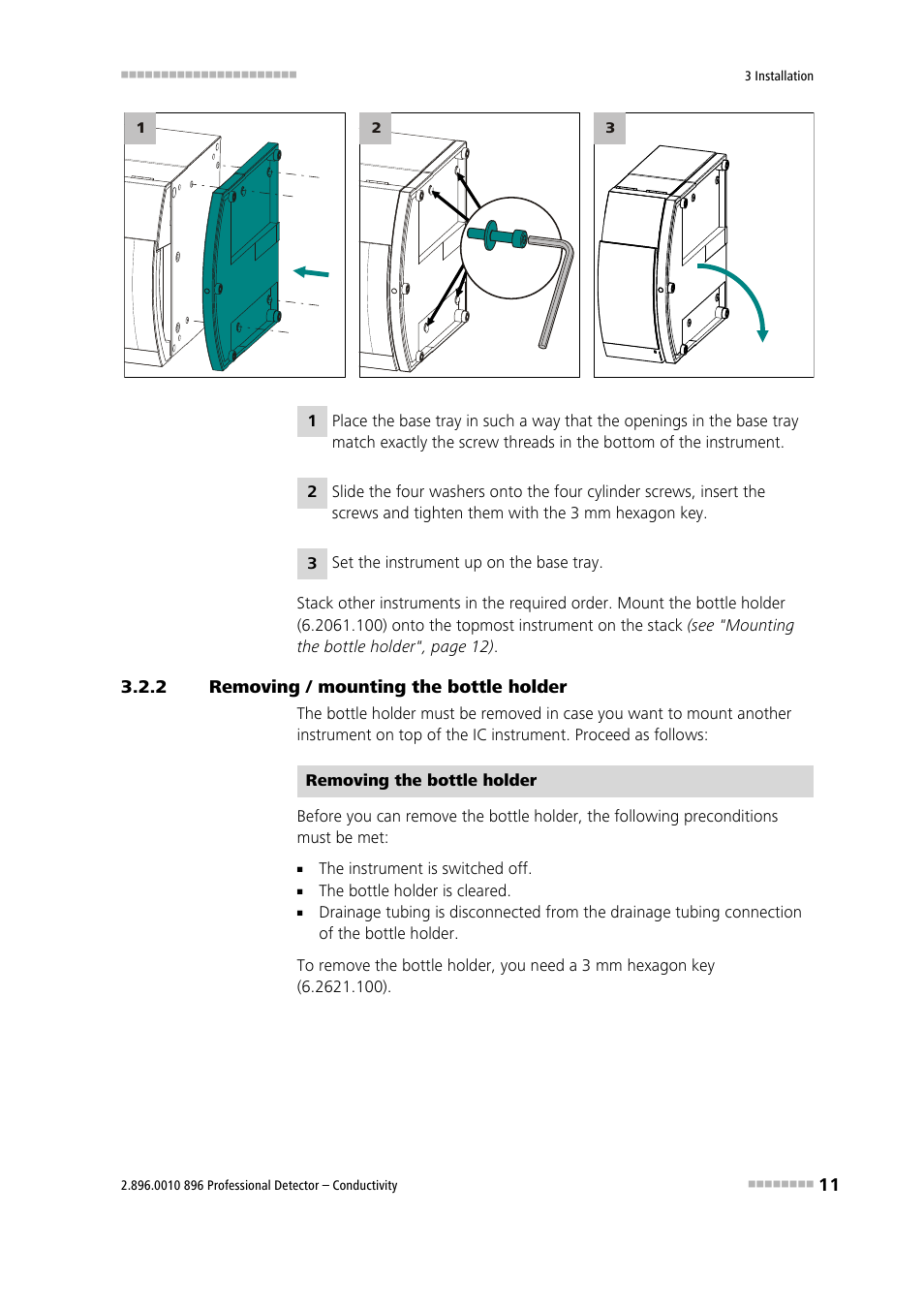 2 removing / mounting the bottle holder, Removing / mounting the bottle holder | Metrohm 896 Professional Detector – Conductivity User Manual | Page 19 / 40