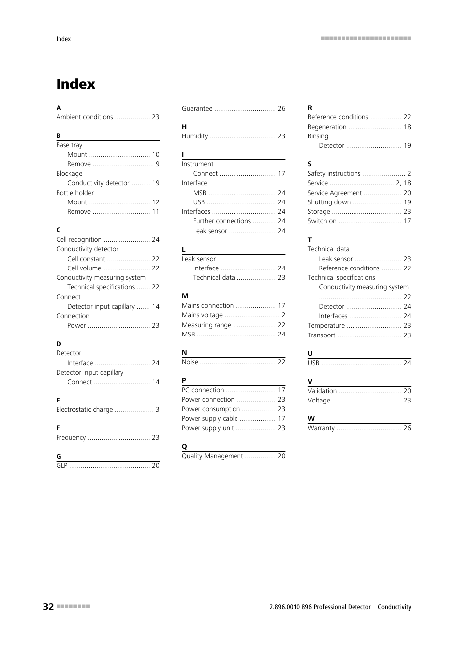 Index | Metrohm 896 Professional Detector – Conductivity User Manual | Page 40 / 40