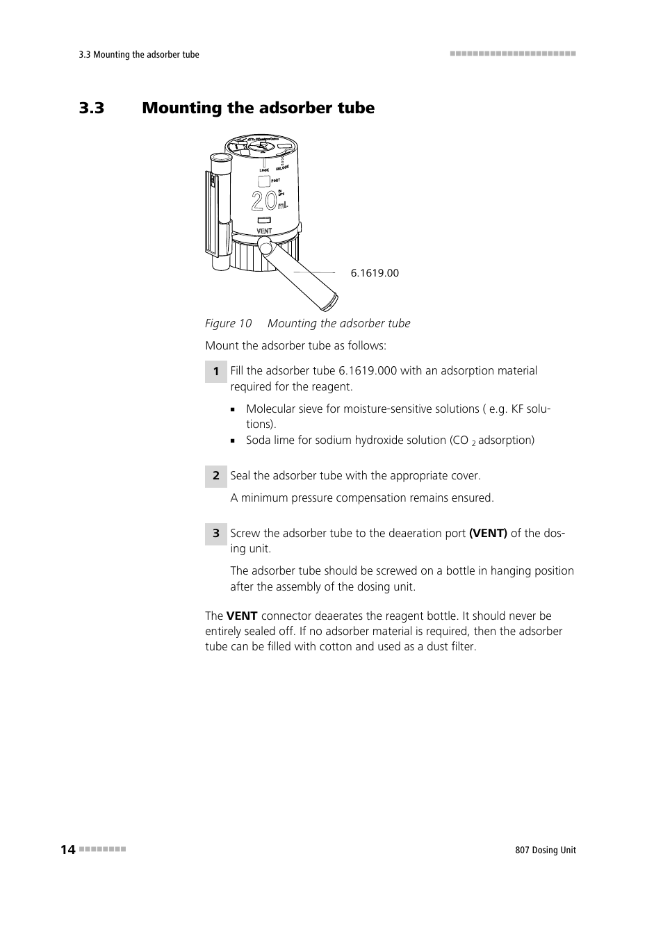 3 mounting the adsorber tube, Mounting the adsorber tube, Figure 10 | Metrohm 807 Dosing Unit User Manual | Page 22 / 63