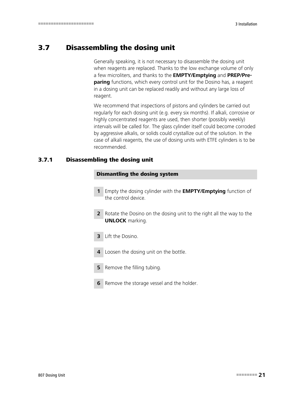 7 disassembling the dosing unit, 1 disassembling the dosing unit, Disassembling the dosing unit | Metrohm 807 Dosing Unit User Manual | Page 29 / 63