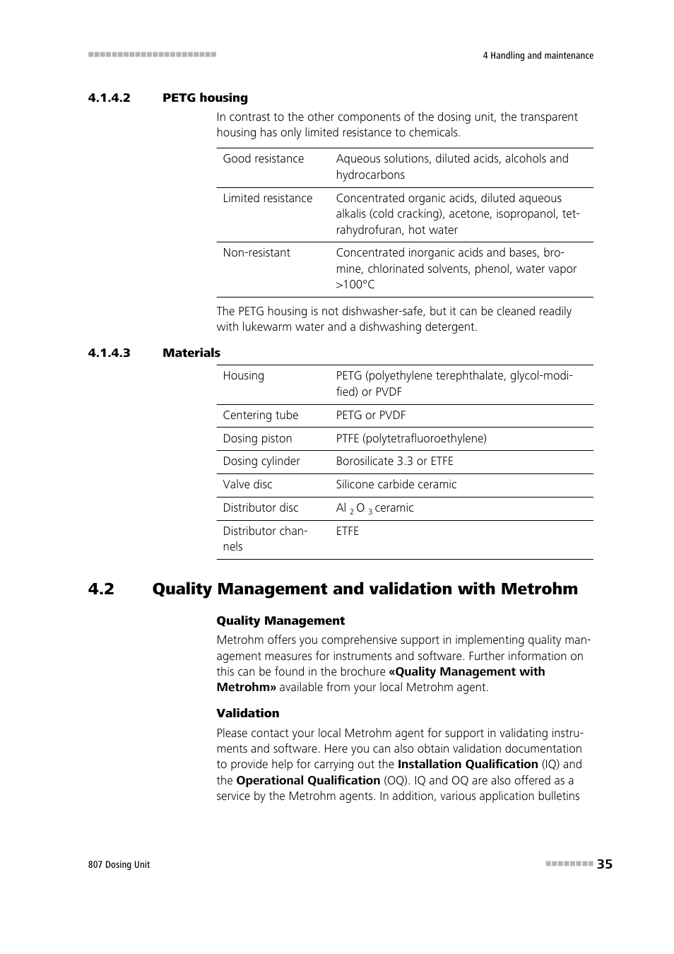 2 petg housing, 3 materials, 2 quality management and validation with metrohm | Quality management and validation with metrohm | Metrohm 807 Dosing Unit User Manual | Page 43 / 63