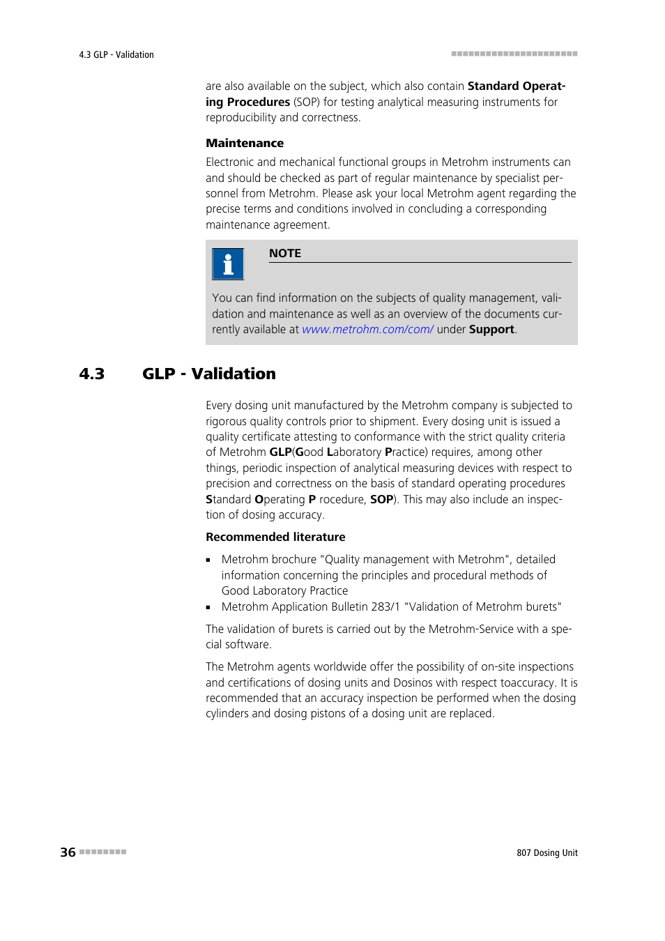 3 glp - validation, Glp - validation | Metrohm 807 Dosing Unit User Manual | Page 44 / 63