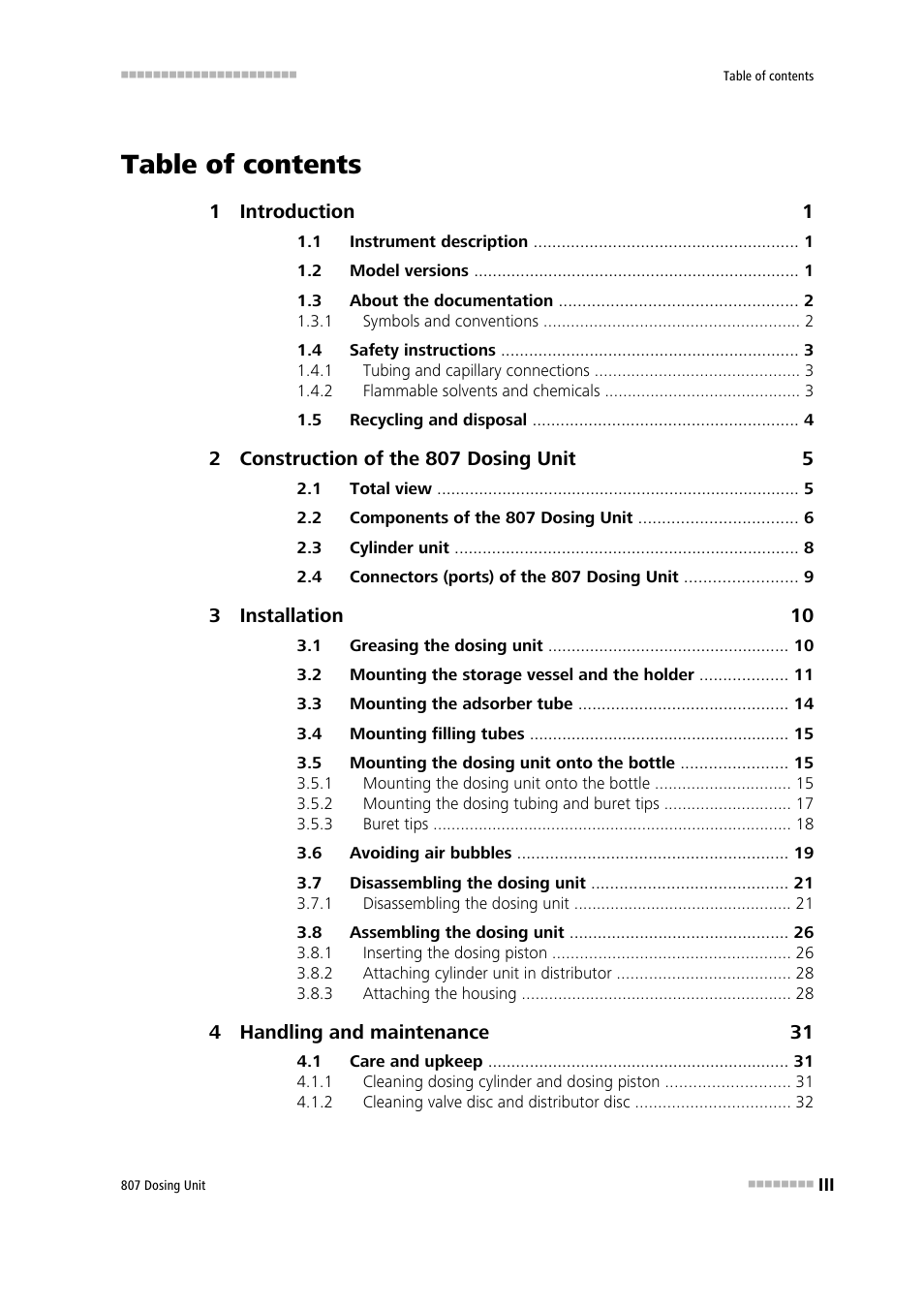 Metrohm 807 Dosing Unit User Manual | Page 5 / 63