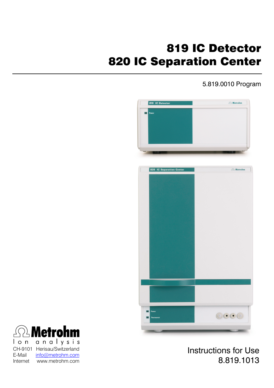 Metrohm 820 IC Separation Center User Manual | 123 pages