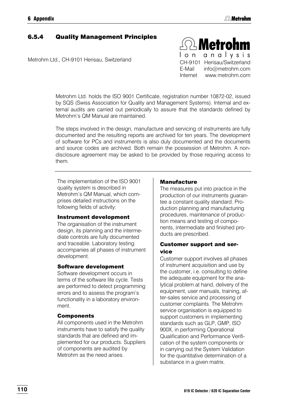 4 quality management principles, Quality management principles | Metrohm 820 IC Separation Center User Manual | Page 118 / 123