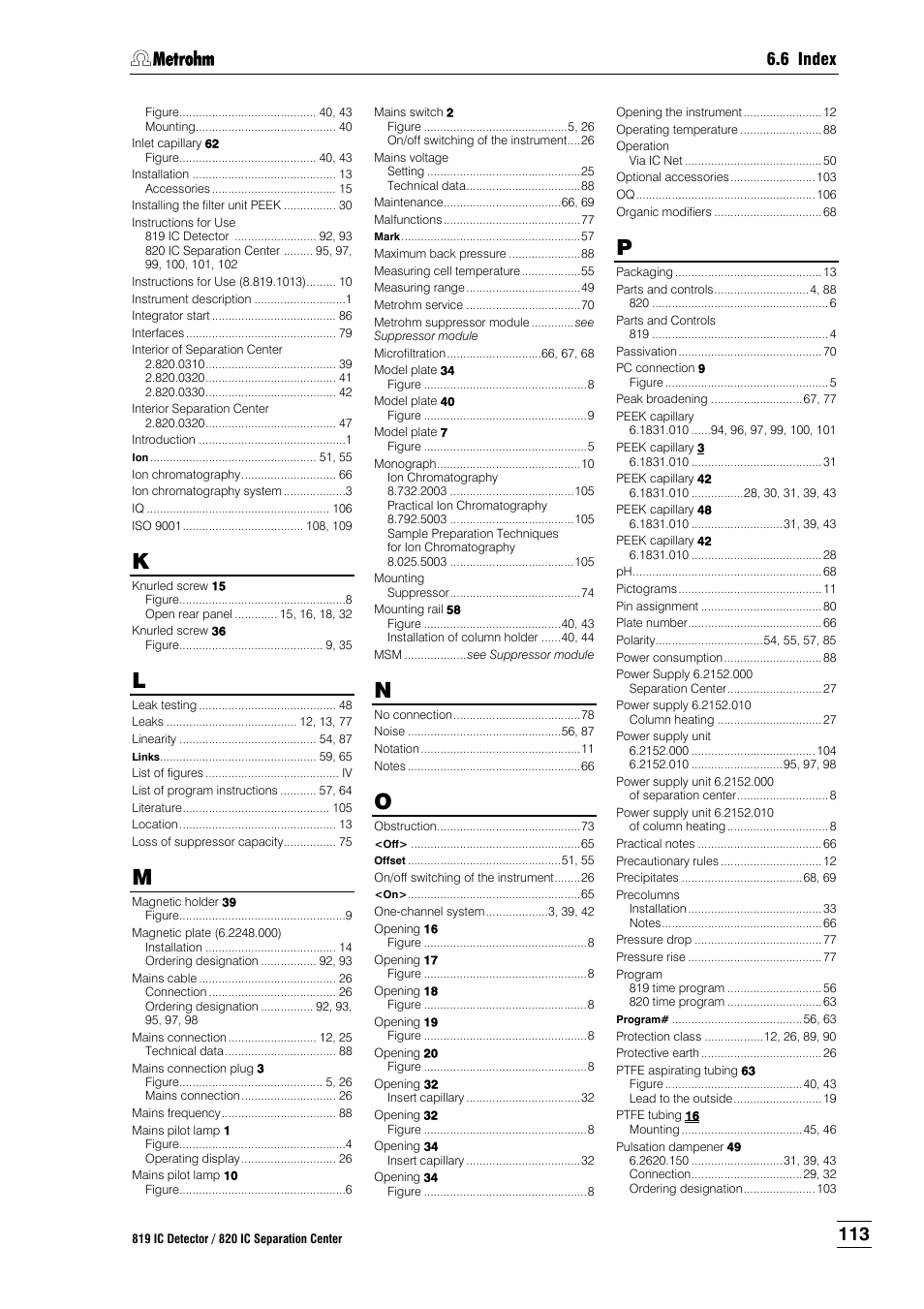 6 index | Metrohm 820 IC Separation Center User Manual | Page 121 / 123