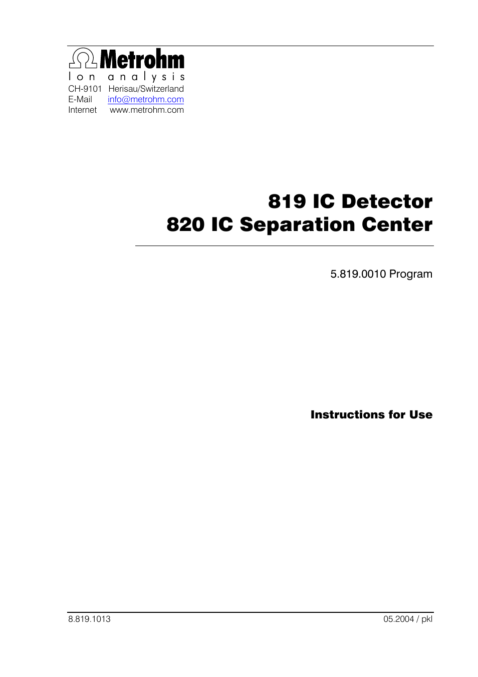 Metrohm 820 IC Separation Center User Manual | Page 3 / 123