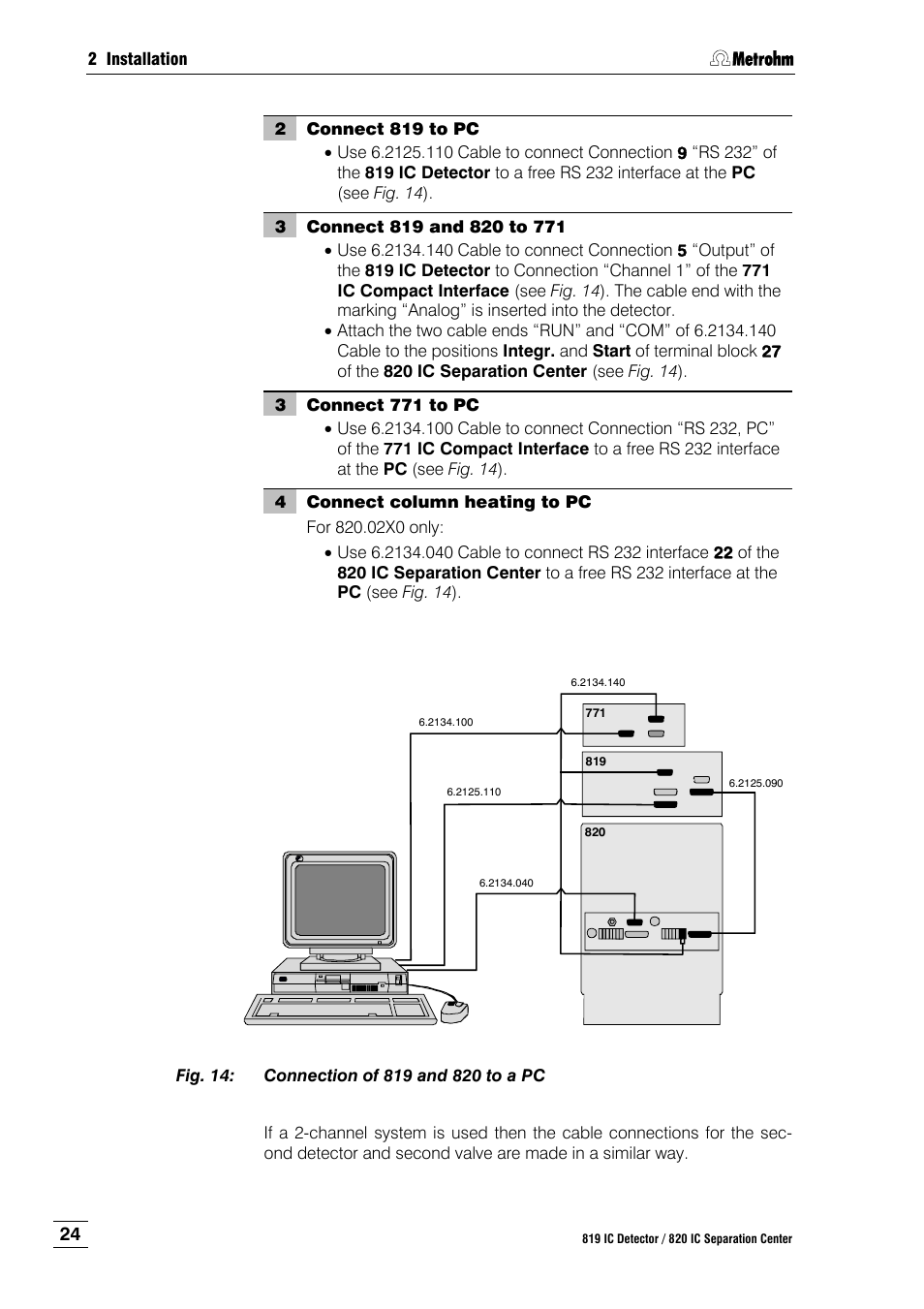 Fig. 14, Connection of 819 and 820 to a pc, See fig. 14 ) | Metrohm 820 IC Separation Center User Manual | Page 32 / 123