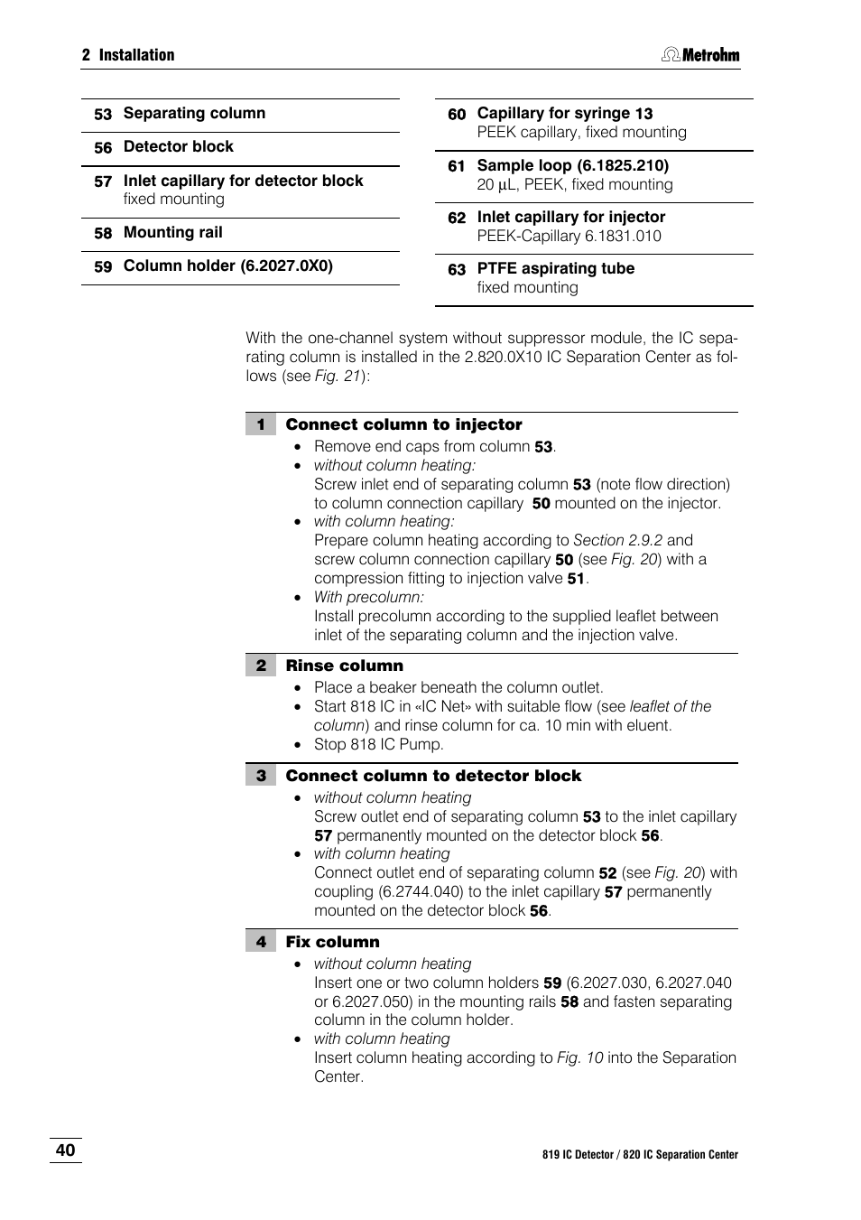 Tector block, Plug the gray connecting cable perm, 63 (see | Metrohm 820 IC Separation Center User Manual | Page 48 / 123