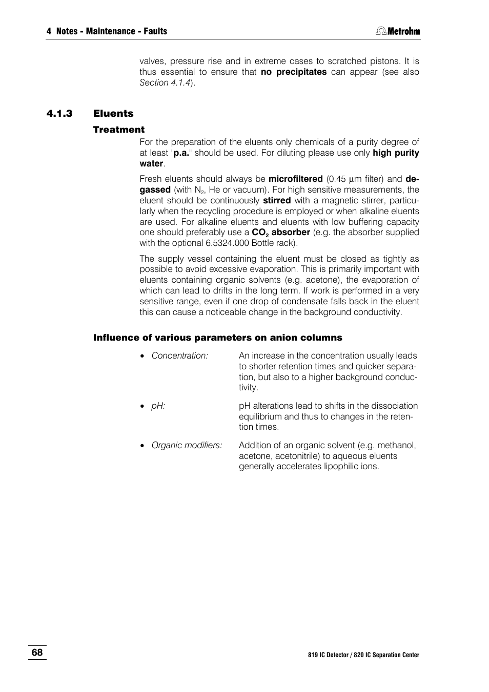 3 eluents, Eluents | Metrohm 820 IC Separation Center User Manual | Page 76 / 123
