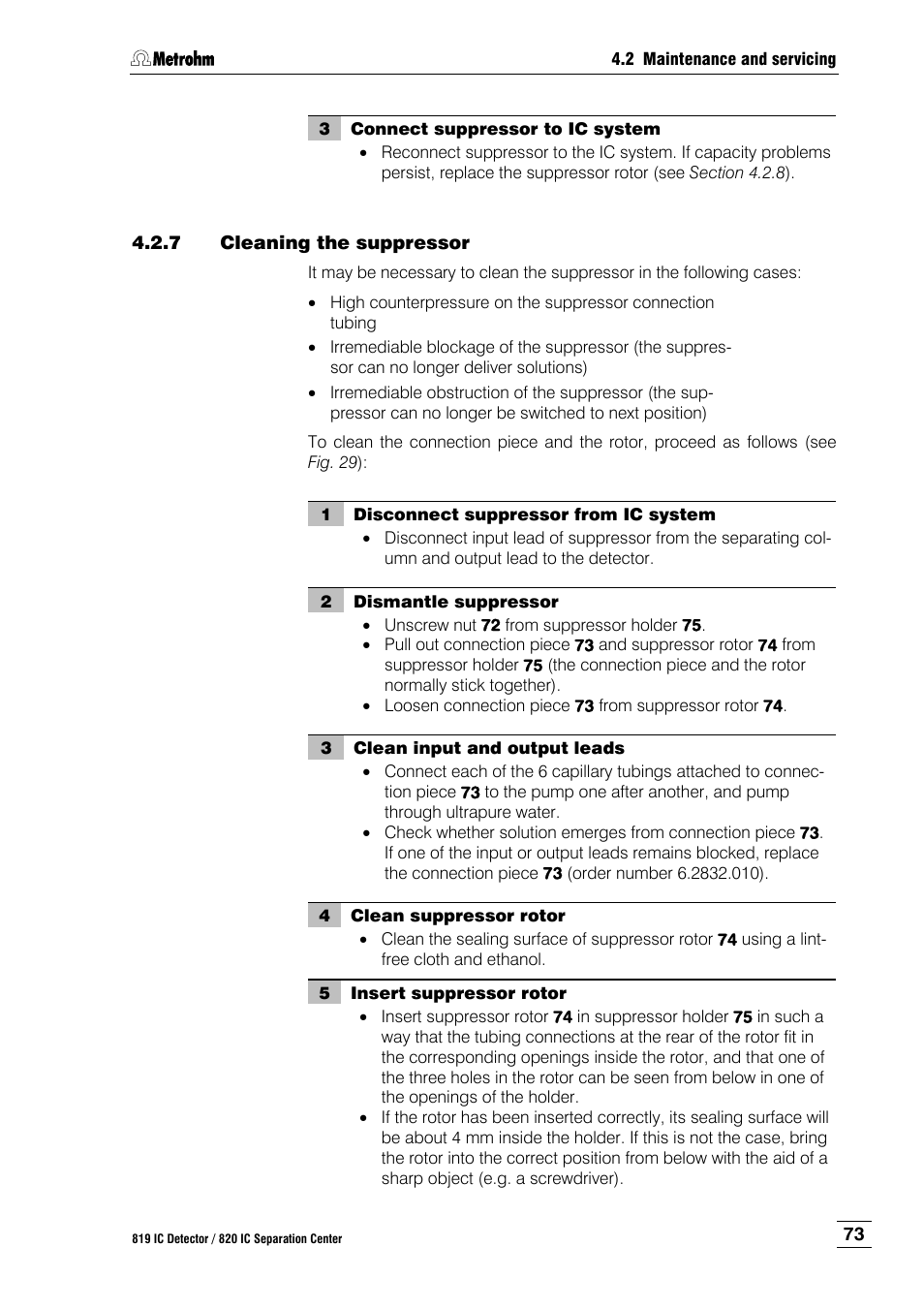 7 cleaning the suppressor, Cleaning the suppressor | Metrohm 820 IC Separation Center User Manual | Page 81 / 123