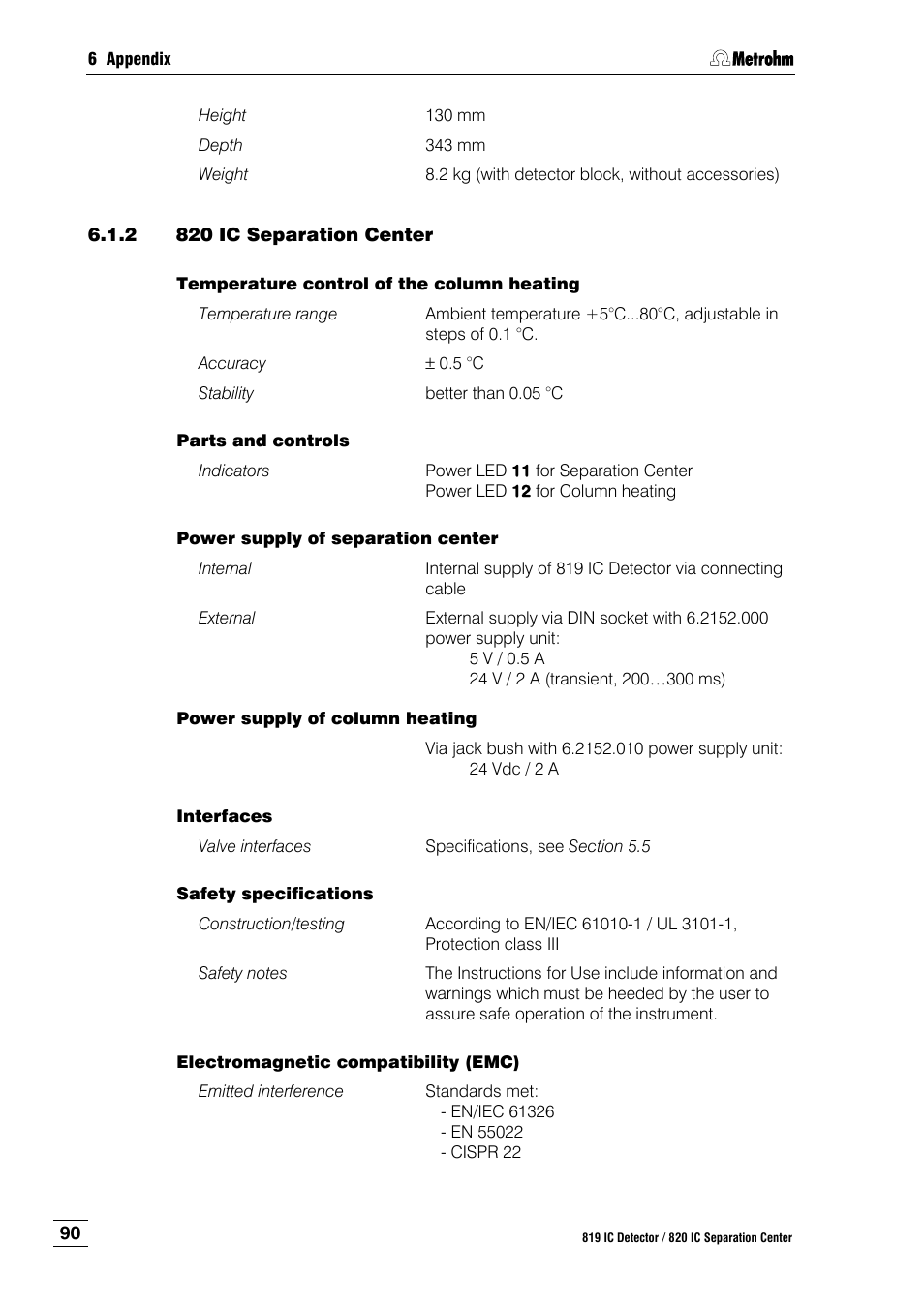 2 820 ic separation center, 820 ic separation center | Metrohm 820 IC Separation Center User Manual | Page 98 / 123