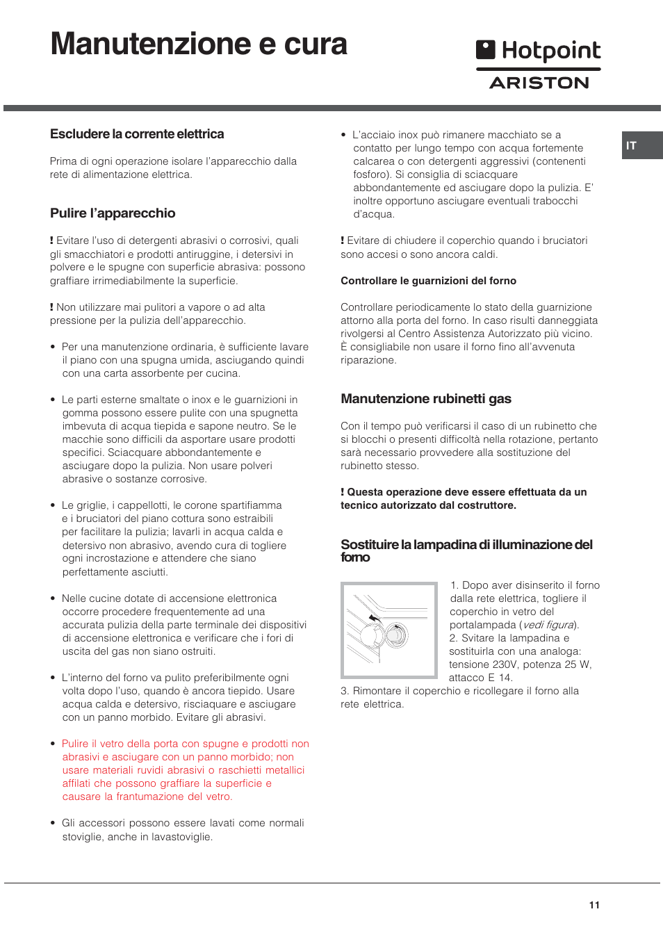 Manutenzione e cura | Hotpoint Ariston C 34S G1 R/HA User Manual | Page 11 / 56