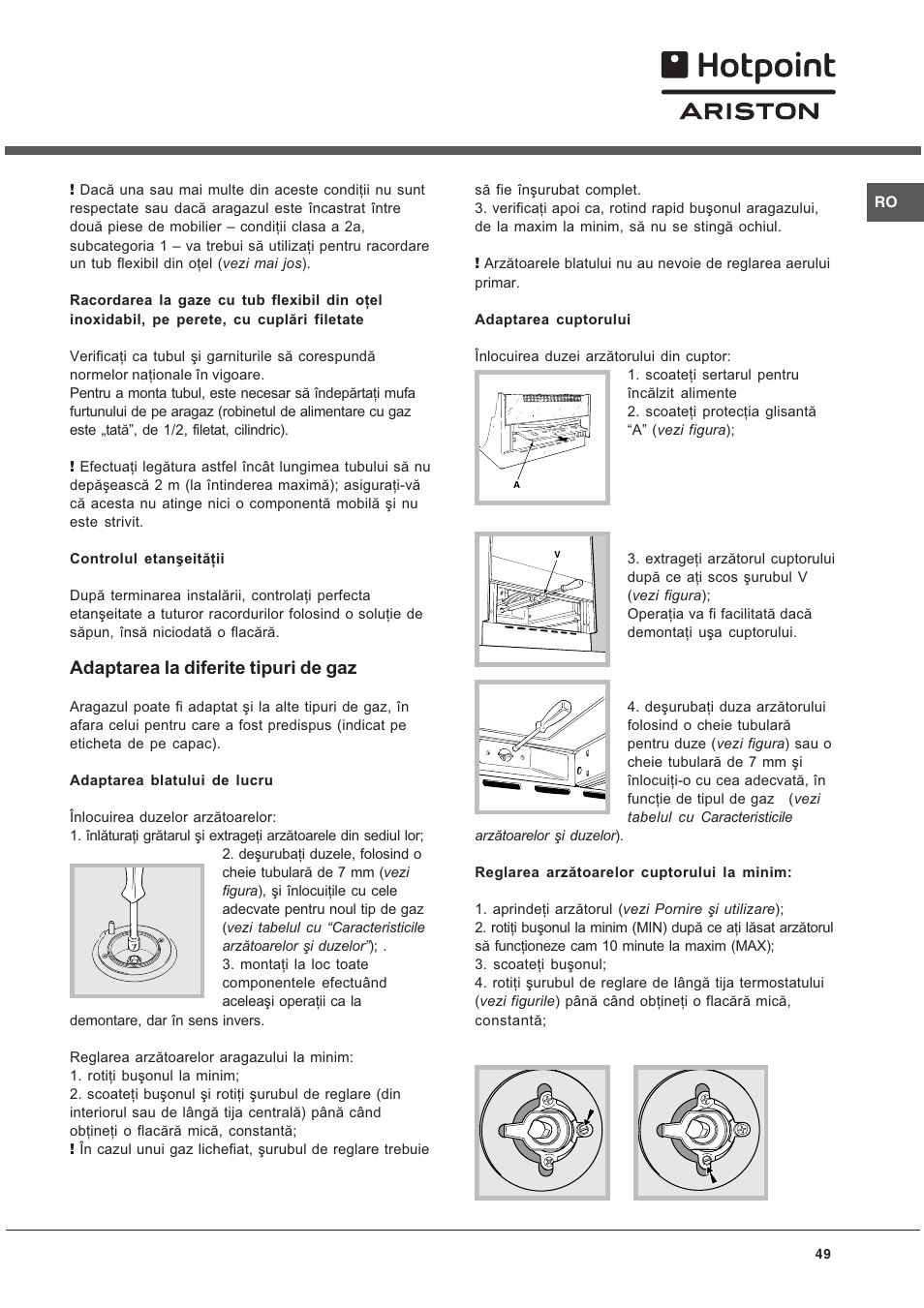 Adaptarea la diferite tipuri de gaz | Hotpoint Ariston C 34S G1 R/HA User Manual | Page 49 / 56