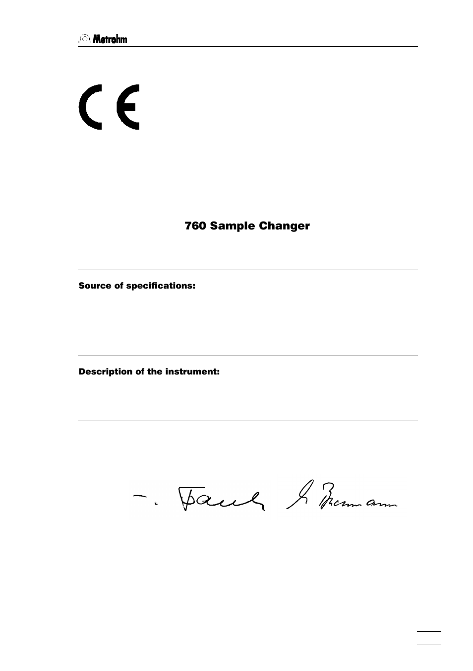 Eu declaration of conformity, 760 sample changer | Metrohm 760 Sample Changer User Manual | Page 36 / 40