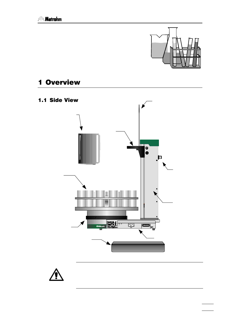 Verview, 1 side view, 2 rear view | 3 sensors, 1 overview | Metrohm 760 Sample Changer User Manual | Page 4 / 40