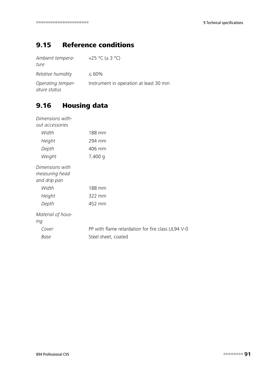 15 reference conditions, 16 housing data | Metrohm 894 Professional CVS User Manual | Page 101 / 107