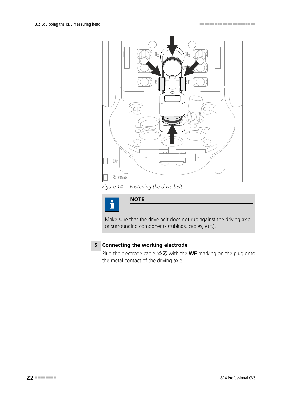 Figure 14, Fastening the drive belt | Metrohm 894 Professional CVS User Manual | Page 32 / 107