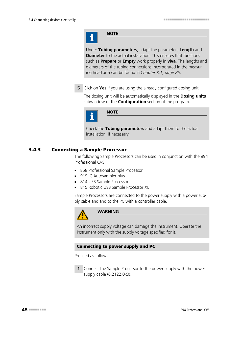 3 connecting a sample processor, Connecting a sample processor | Metrohm 894 Professional CVS User Manual | Page 58 / 107
