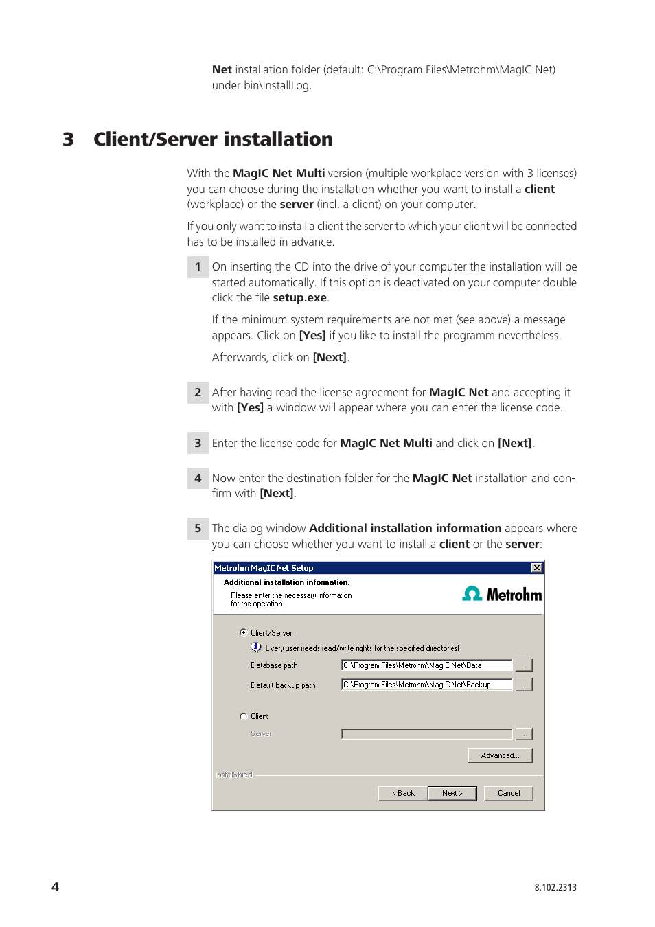 3 client/server installation | Metrohm MagIC Net 1.1 User Manual | Page 4 / 9