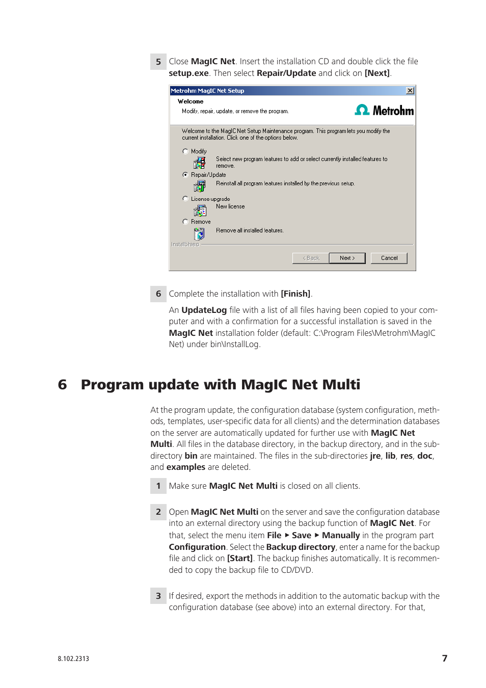 6 program update with magic net multi | Metrohm MagIC Net 1.1 User Manual | Page 7 / 9