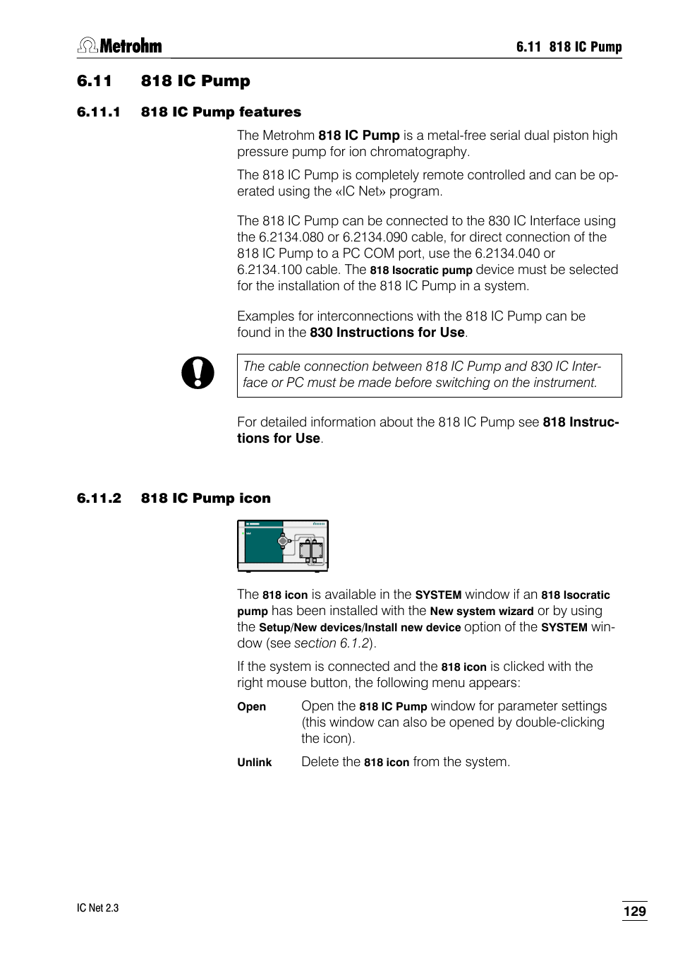 11 818 ic pump, 1 818 ic pump features, 2 818 ic pump icon | Metrohm IC Net 2.3 User Manual | Page 139 / 389