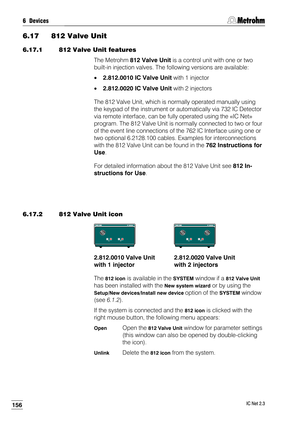 17 812 valve unit, 1 812 valve unit features, 2 812 valve unit icon | Metrohm IC Net 2.3 User Manual | Page 166 / 389