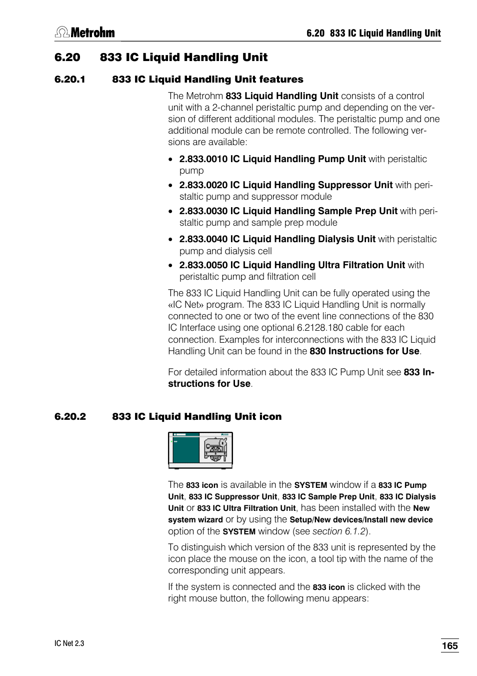 20 833 ic liquid handling unit, 1 833 ic liquid handling unit features, 2 833 ic liquid handling unit icon | Metrohm IC Net 2.3 User Manual | Page 175 / 389