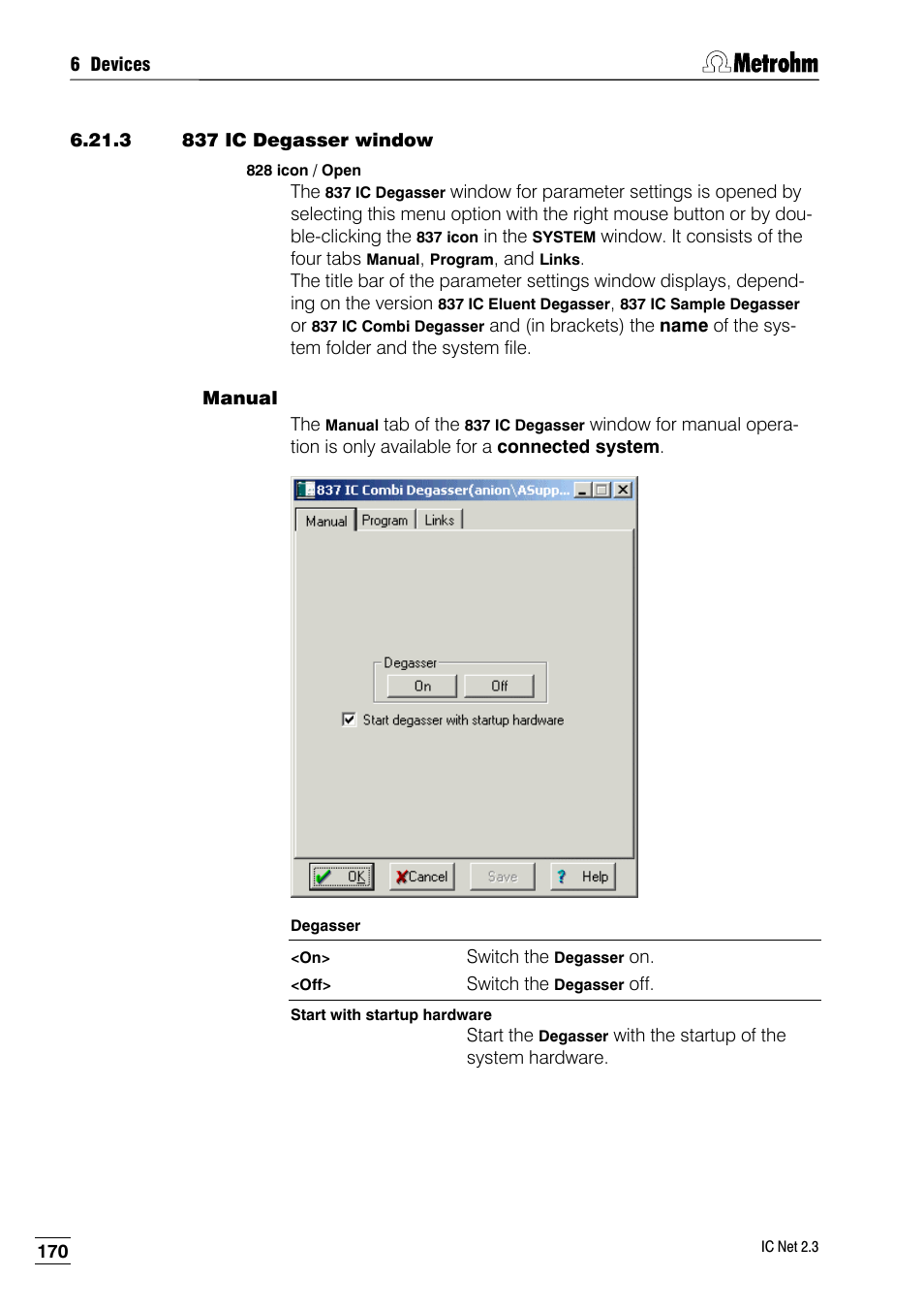3 837 ic degasser window, Manual | Metrohm IC Net 2.3 User Manual | Page 180 / 389