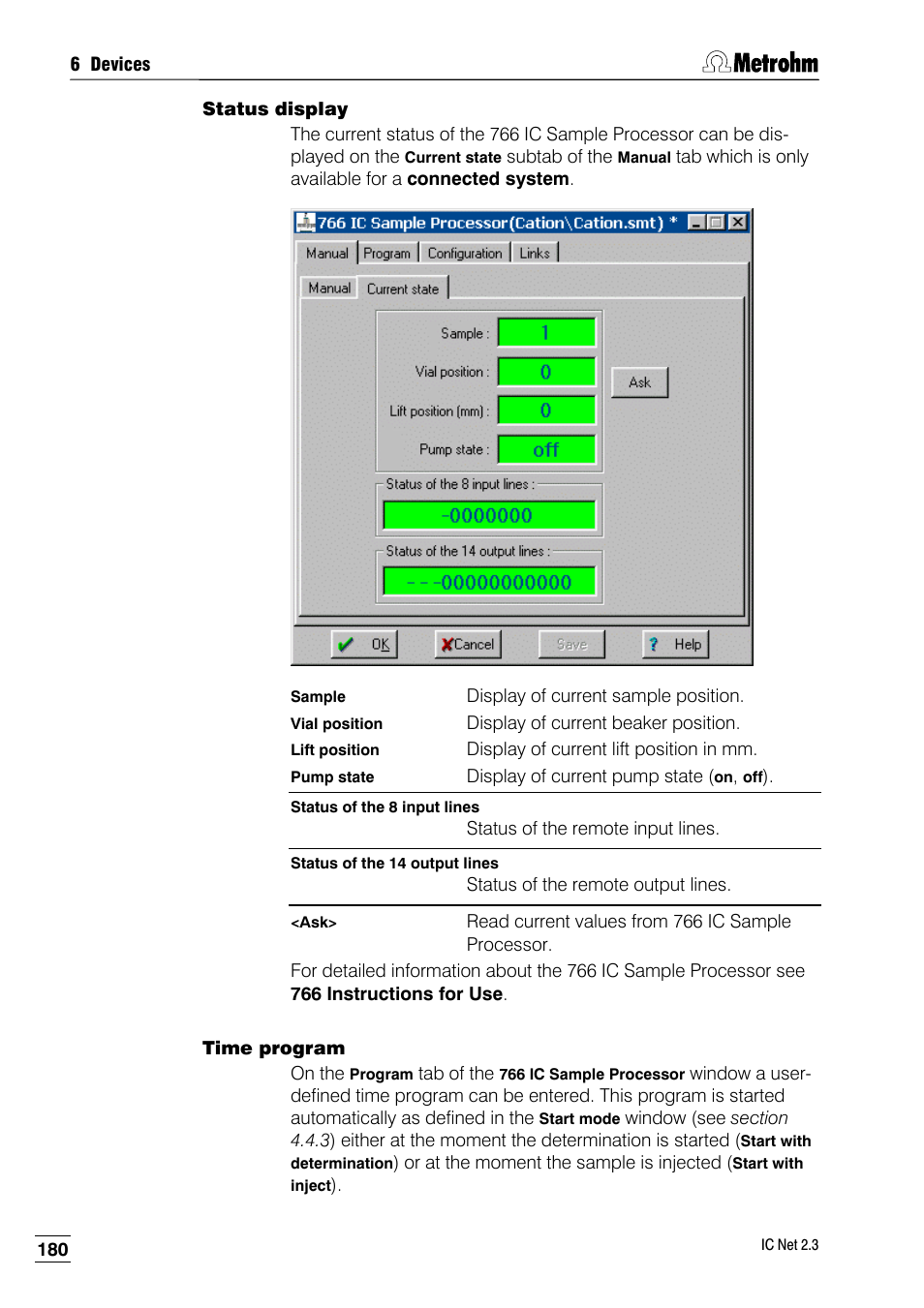 Status display, Time program | Metrohm IC Net 2.3 User Manual | Page 190 / 389
