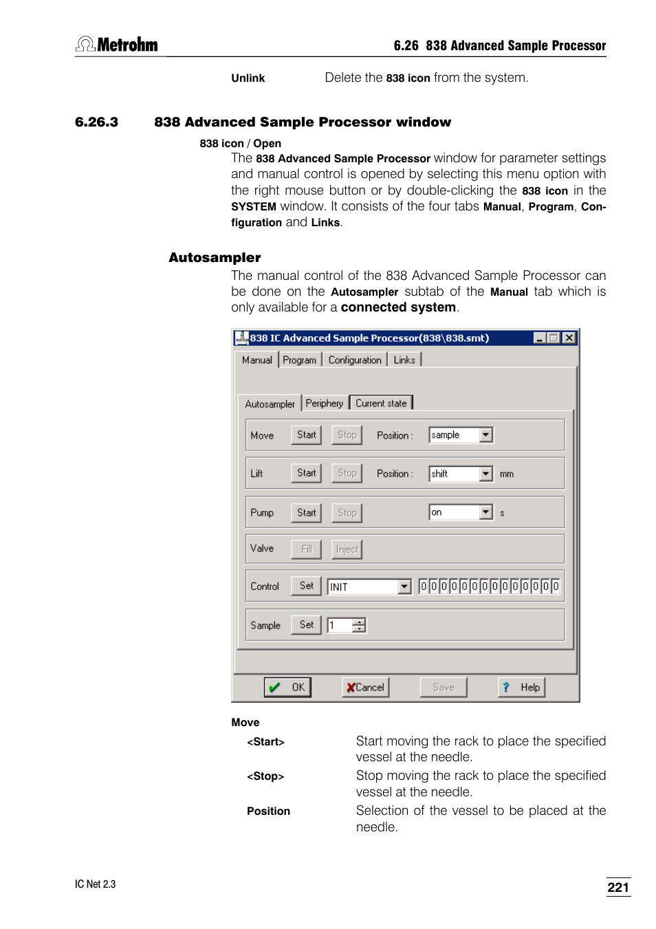 3 838 advanced sample processor window, Autosampler | Metrohm IC Net 2.3 User Manual | Page 231 / 389