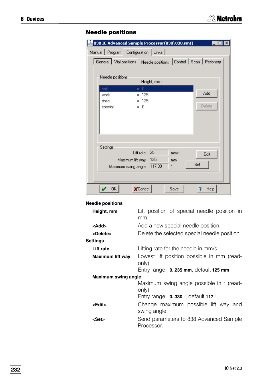 Needle positions | Metrohm IC Net 2.3 User Manual | Page 242 / 389