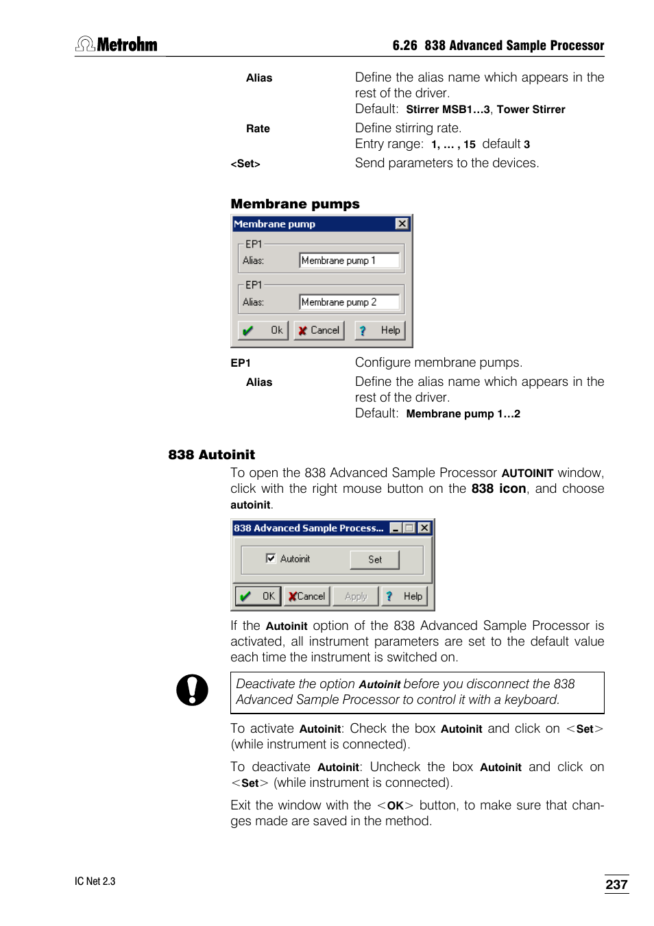 Membrane pumps, 838 autoinit | Metrohm IC Net 2.3 User Manual | Page 247 / 389