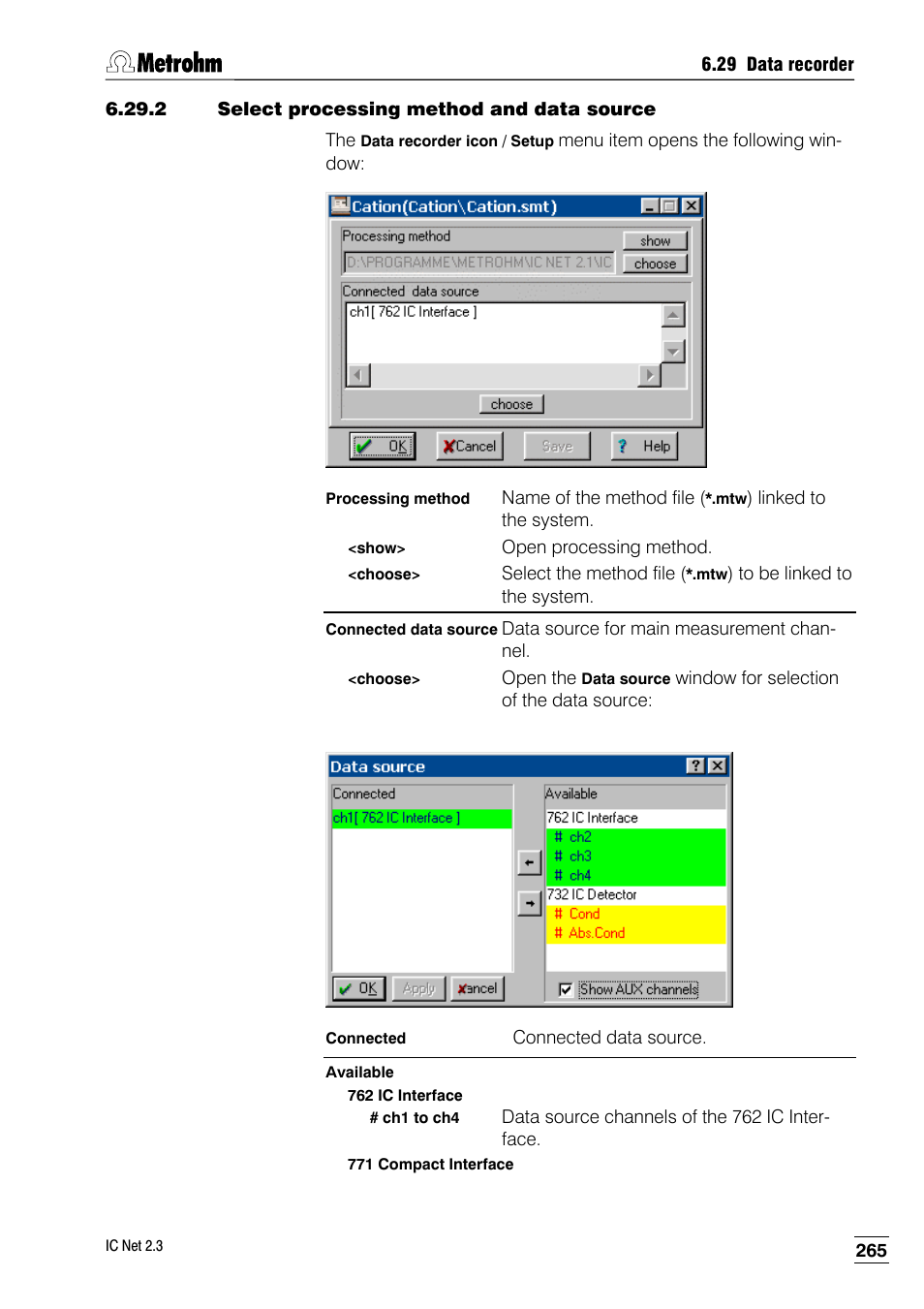 2 select processing method and data source | Metrohm IC Net 2.3 User Manual | Page 275 / 389