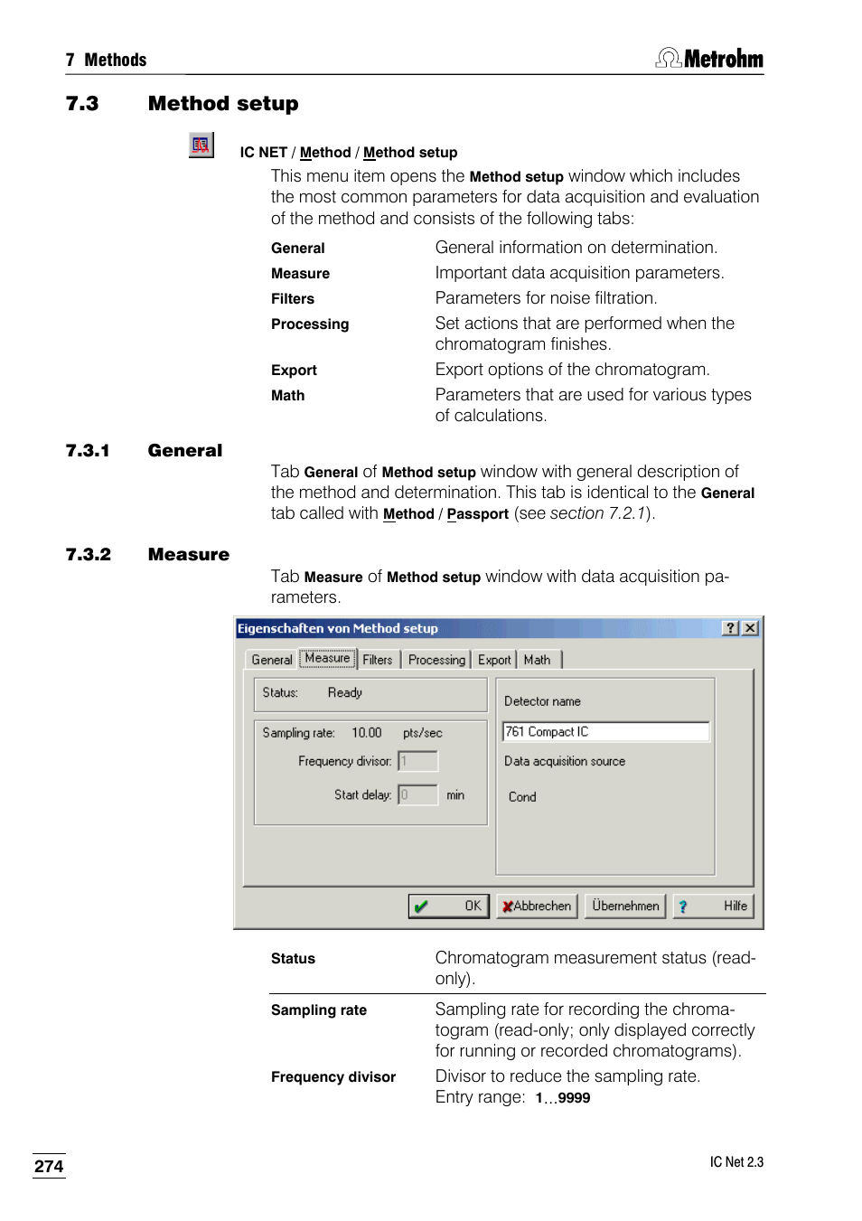 3 method setup, 1 general, 2 measure | Metrohm IC Net 2.3 User Manual | Page 284 / 389