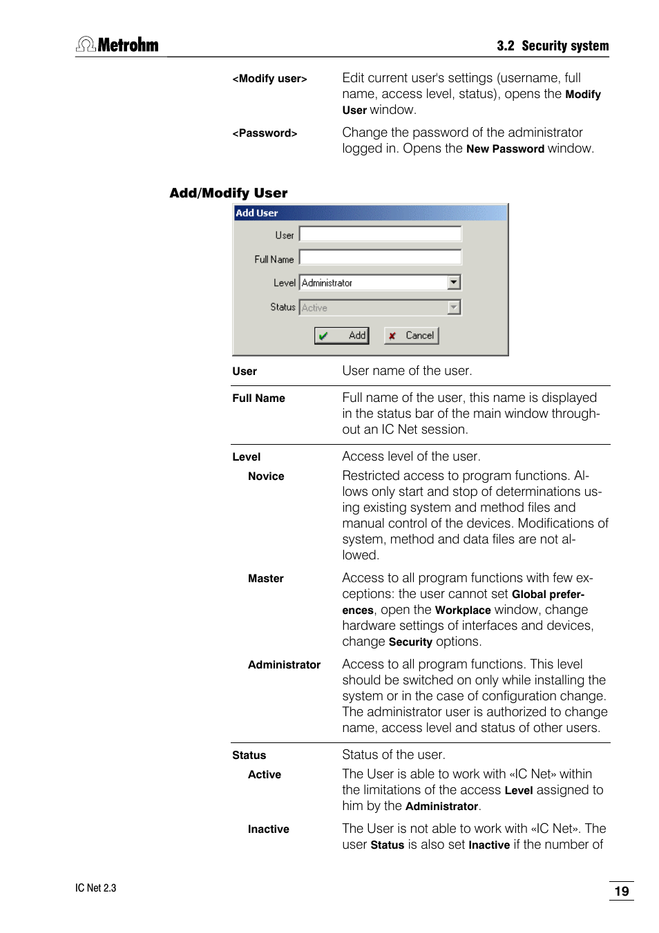 Add/modify user | Metrohm IC Net 2.3 User Manual | Page 29 / 389