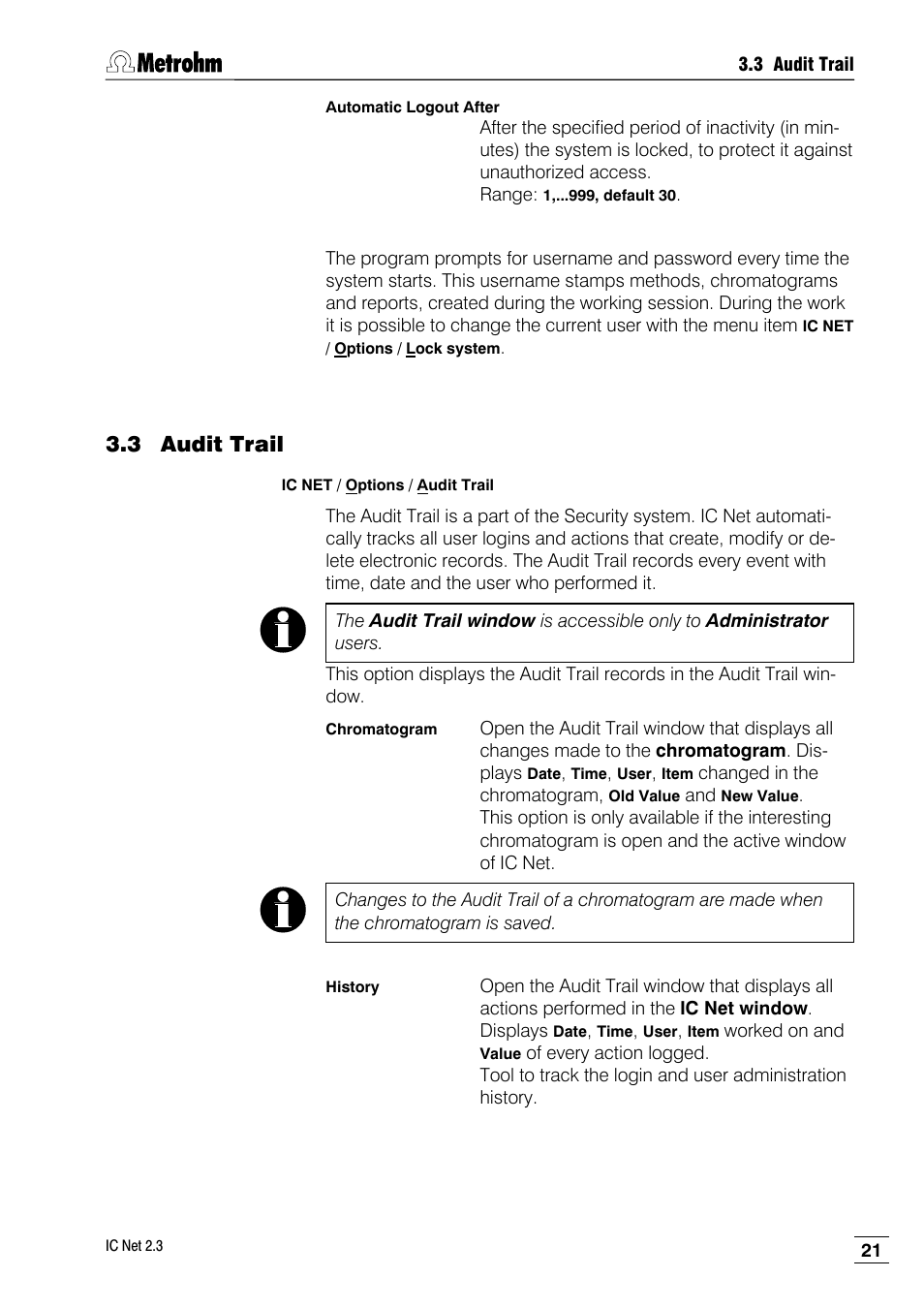 3 audit trail | Metrohm IC Net 2.3 User Manual | Page 31 / 389