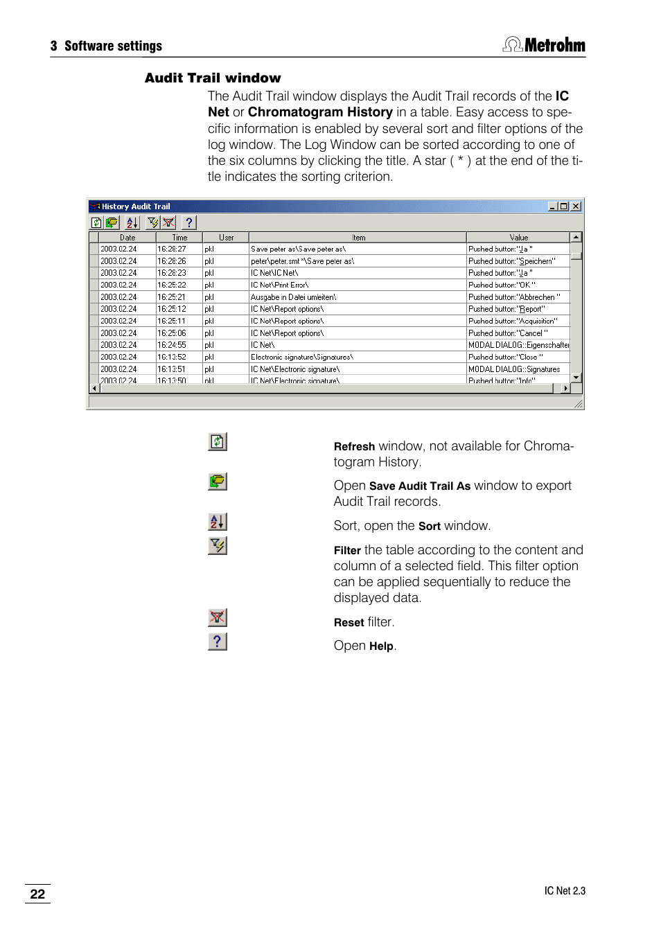 Audit trail window | Metrohm IC Net 2.3 User Manual | Page 32 / 389