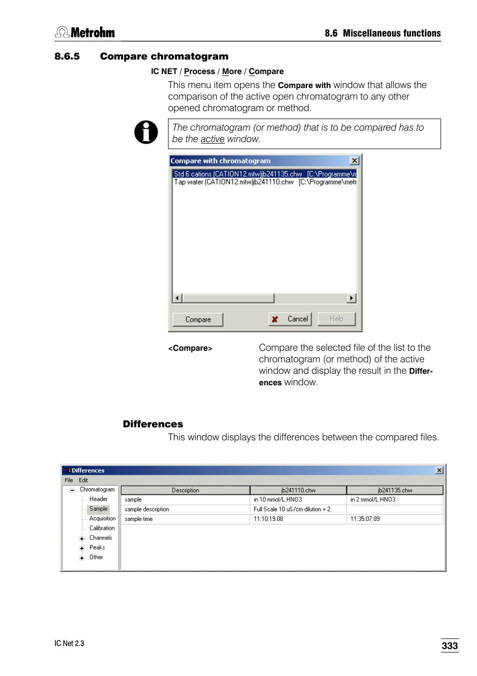 5 compare chromatogram, Differences | Metrohm IC Net 2.3 User Manual | Page 343 / 389