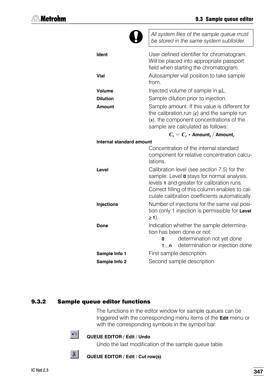 2 sample queue editor functions | Metrohm IC Net 2.3 User Manual | Page 357 / 389