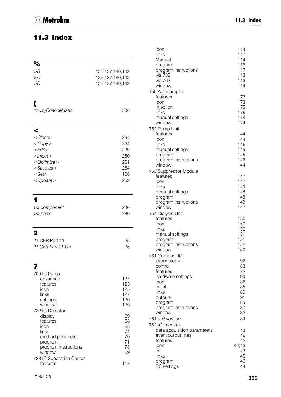 3 index | Metrohm IC Net 2.3 User Manual | Page 373 / 389