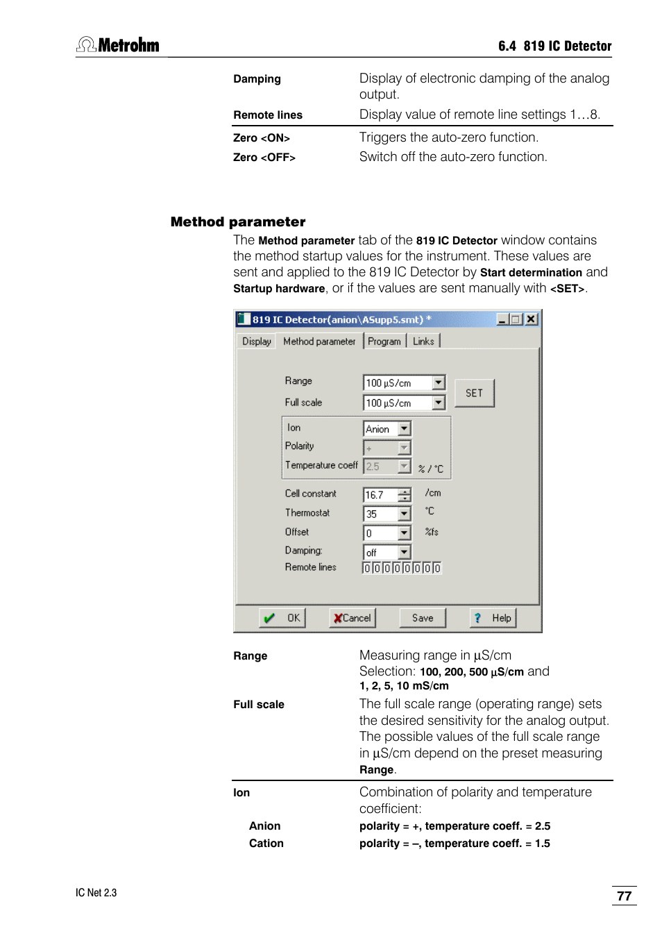 Method parameter | Metrohm IC Net 2.3 User Manual | Page 87 / 389